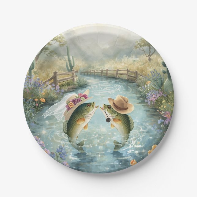 Plato De Papel Boda de Pesca en Texas (Anverso)