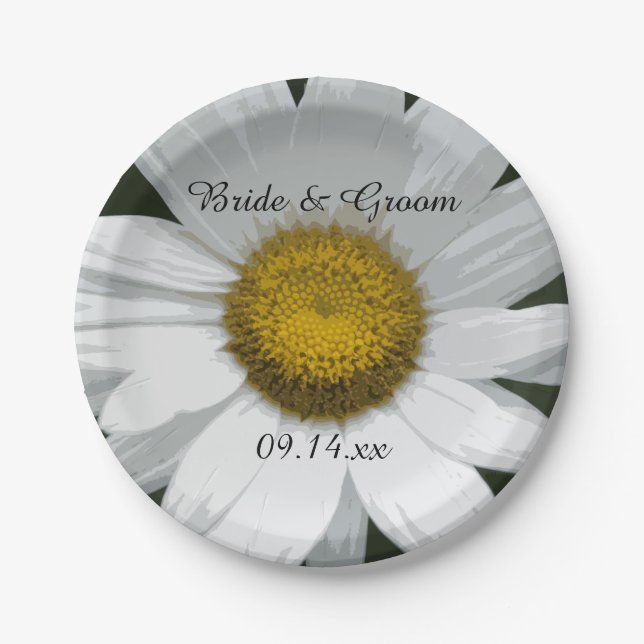 Plato De Papel Boda de Petals de margarita blanca (Anverso)