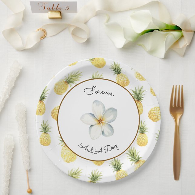 Plato De Papel Boda de Piñas Amarillas Tropicales (Boda)