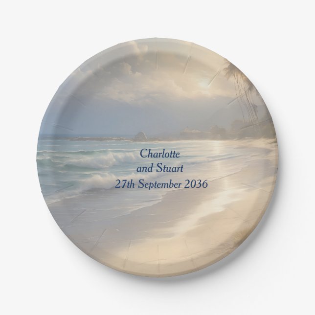 Plato De Papel Boda de playa (Anverso)