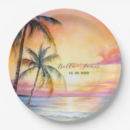 Plato De Papel Boda de playa de destino Sunset