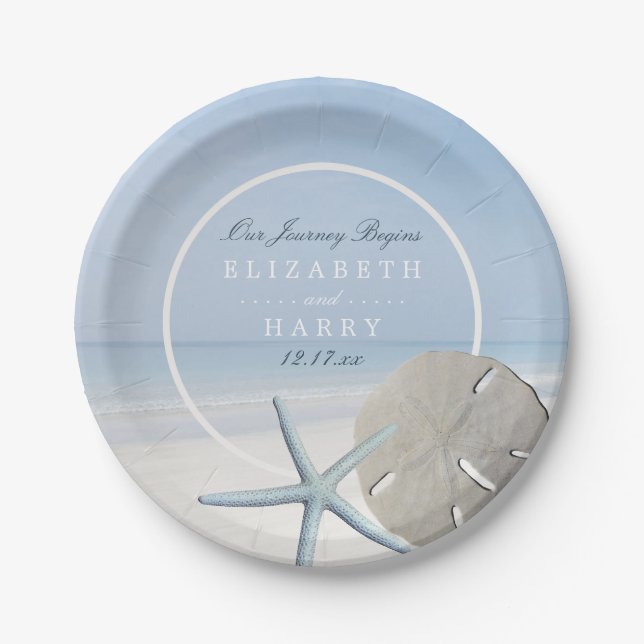 Plato De Papel Boda de playa de Sand Dollar y Starfish (Anverso)