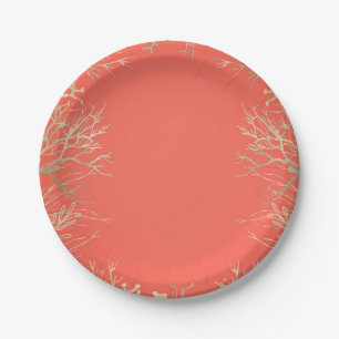 Plato De Papel Boda de playa elegante naranja coral dorado modern