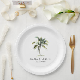 Plato De Papel Boda de playa tropical con palmeras mínimas