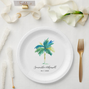 Plato De Papel Boda de playa tropical con palmeras mínimas
