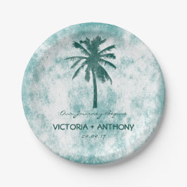 Plato De Papel Boda de Playa Tropical Palm Tree