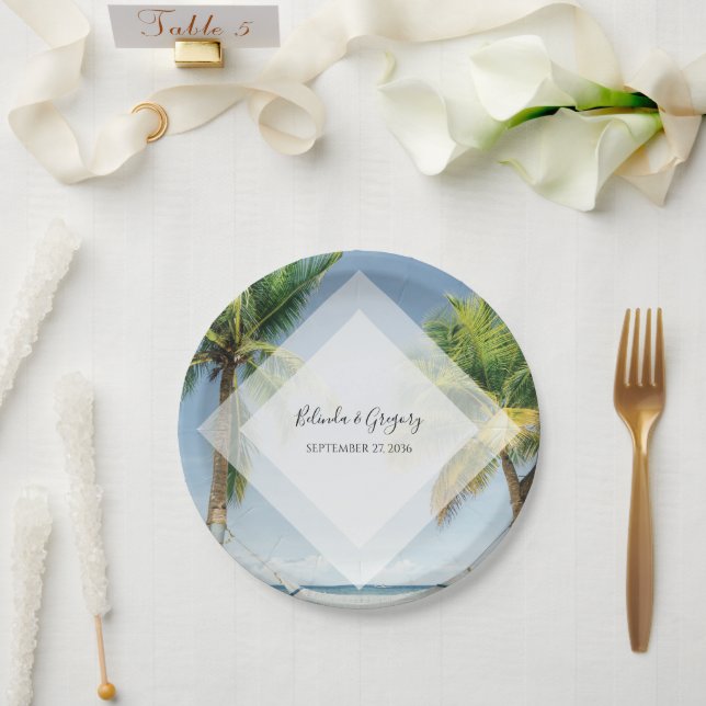 Plato De Papel Boda de Playa Tropical Palm Trees (Boda)