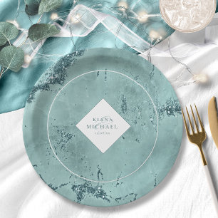Plato De Papel Boda de Purpurina de piedra ID647 Verde azulado
