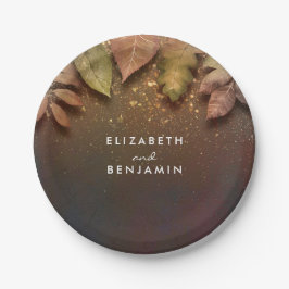 Plato De Papel Boda de Purpurinas de oro y hojas de otoño