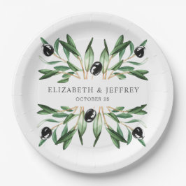 Plato De Papel Boda de ramas de olivo geométricas modernas y rust