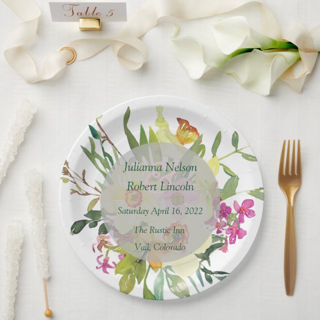 Plato De Papel Boda de ramo de primavera (Boda)