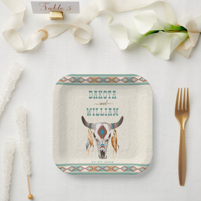 Plato De Papel Boda de rangos tribales boho del sudoeste (Boda)