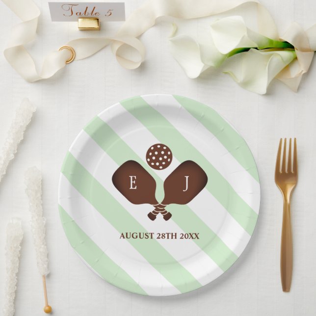 Plato De Papel Boda de Rayas de Pickleball Elegante (Boda)