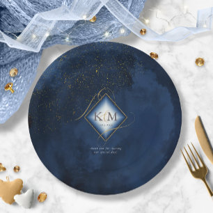 Plato De Papel Boda de resumen de oro de líneas finas V2 ID867