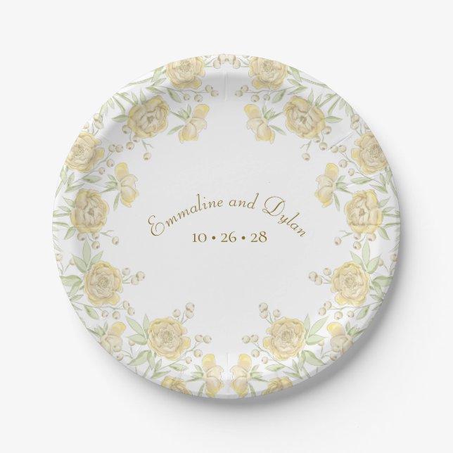 Plato De Papel Boda de Rosa Amarilla (Anverso)