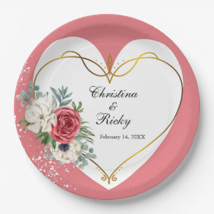 Plato De Papel Boda de rosa blanca y rosa elegante
