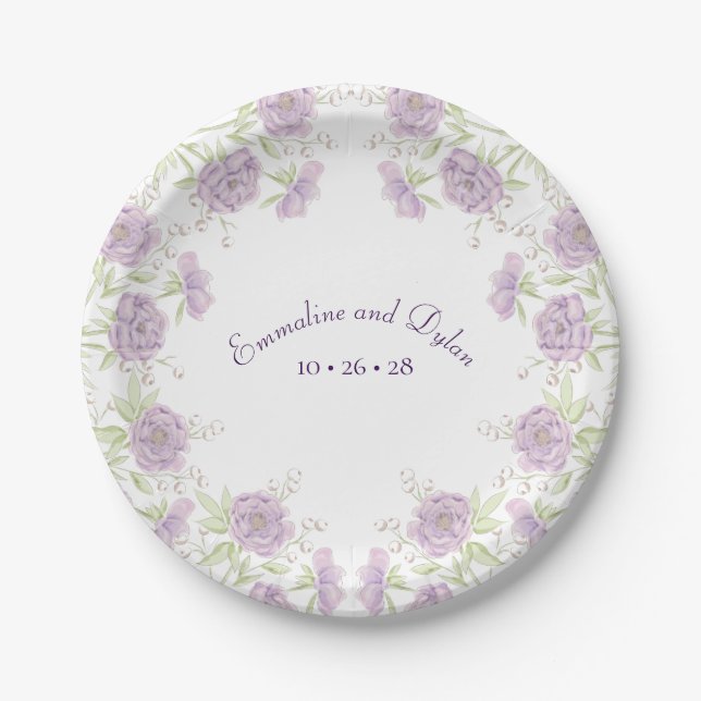 Plato De Papel Boda de Rosa Púrpura Lavanda (Anverso)
