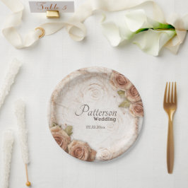 Plato De Papel Boda de Rosas de color suave