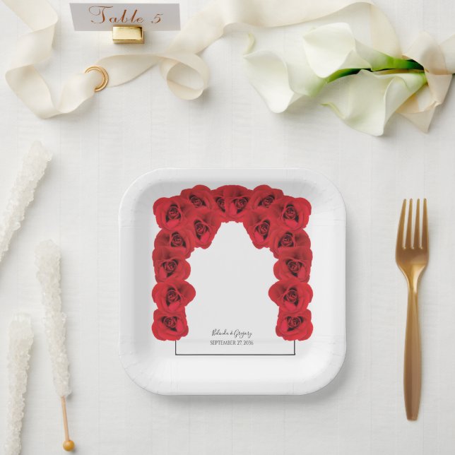 Plato De Papel Boda de rosas rojas (Boda)