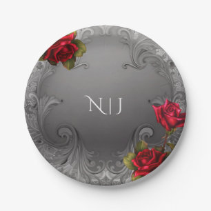 Plato De Papel Boda de rosas rojas rojas de color dorado