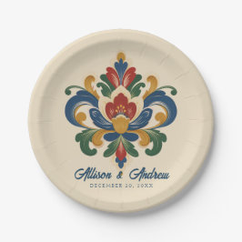 Plato De Papel Boda de Rosemaling noruego