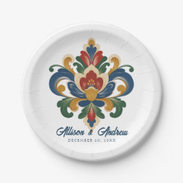 Plato De Papel Boda de Rosemaling noruego