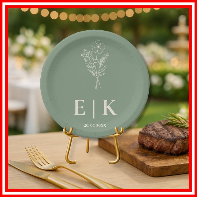 Plato De Papel Boda de Sage Green Wildflower Boho (Subido por el creador)