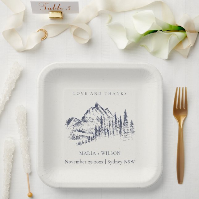Plato De Papel Boda de Sketch de la Marina Rusa Pine Woods (Boda)
