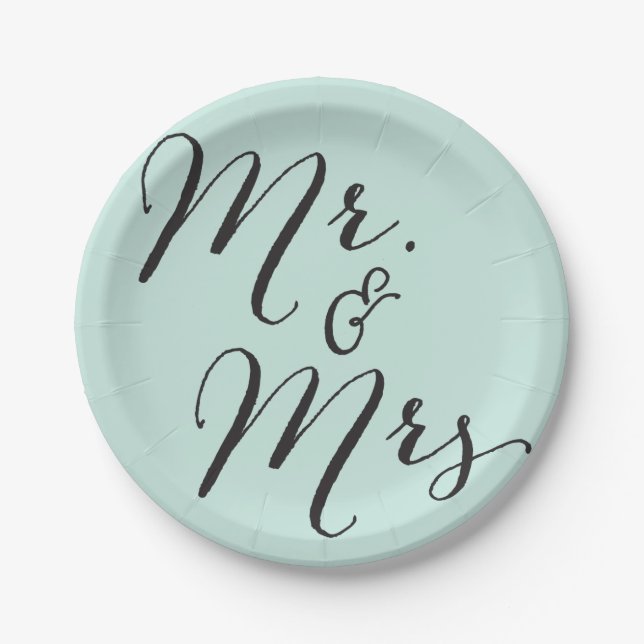 Plato De Papel Boda de Sr. y de señora Classic Script Chic (Anverso)