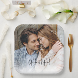 Plato De Papel Boda de superposición de fotografías de nombres de