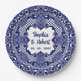 Plato De Papel Boda de Talavera Azul Mexicana