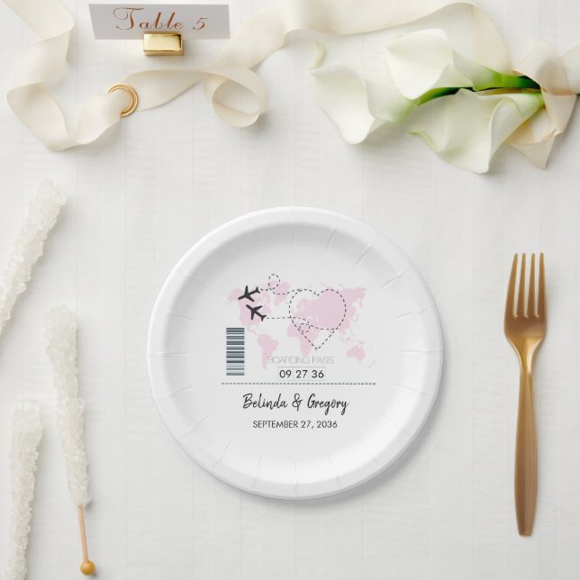 Plato De Papel Boda de tarjetas de embarque de destino (Boda)