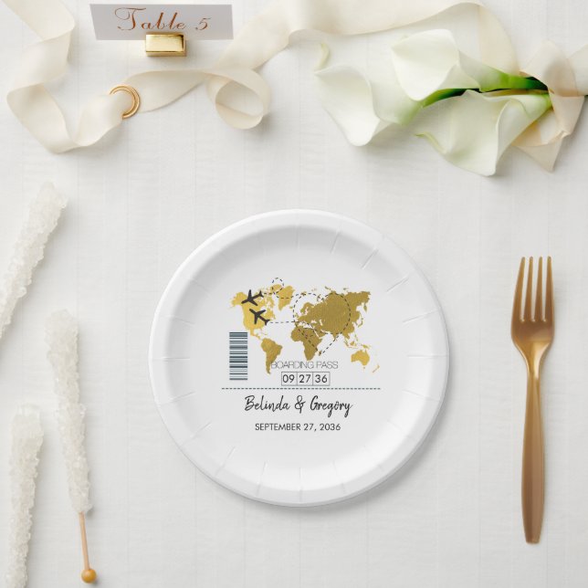 Plato De Papel Boda de tarjetas de embarque de destino (Boda)