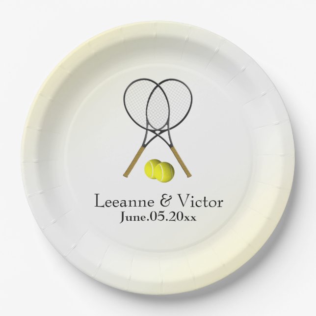 Plato De Papel Boda de tenis personalizado (Anverso)