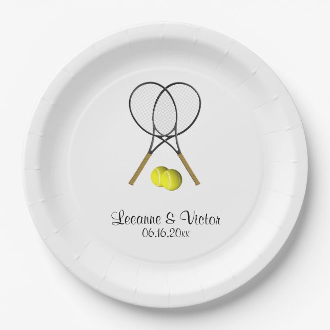 Plato De Papel Boda de tenis personalizado (Anverso)