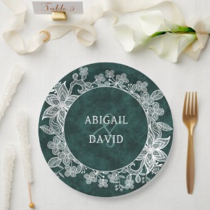 Plato De Papel Boda de terciopelo verde esmeralda