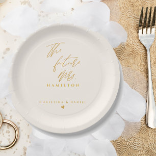 Plato De Papel Boda de tipografía moderna con guión dorado