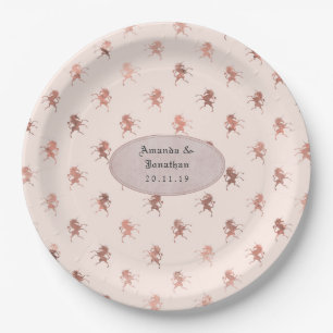Plato De Papel Boda de Unicornio Vintage con Rosa Dorado y Rubor