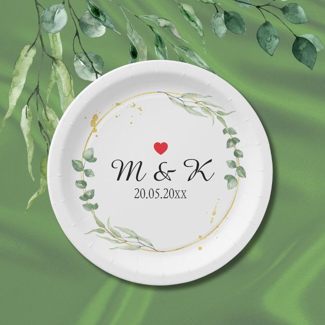 Plato De Papel Boda de vegetación acuática (Watercolor Greenery Wedding Paper Plates)