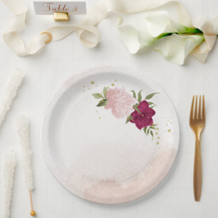 Plato De Papel boda de vegetación de flores rosa magenta