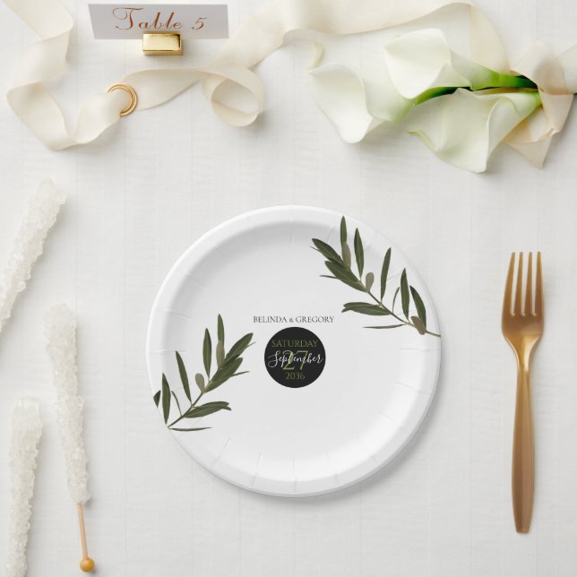 Plato De Papel Boda de vegetación de hojas de oliva (Boda)