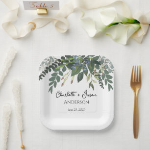Plato De Papel Boda de vegetación de vegetación de olivares