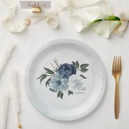 Plato De Papel boda de vegetación floral blanca y azul