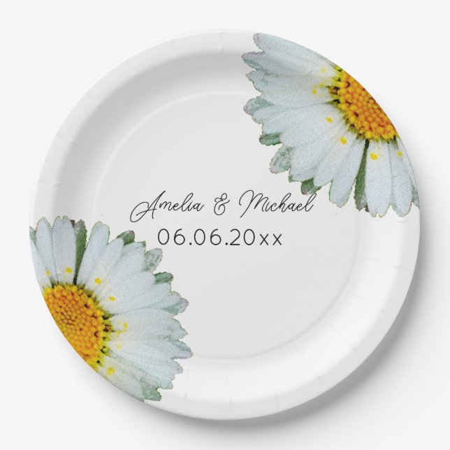 Plato De Papel Boda de verano con margaritas rústicas  (Anverso)