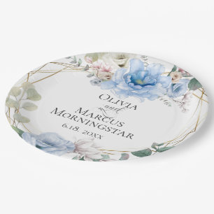 Plato De Papel Boda de verano de Sky Blue Magnolia y Peony