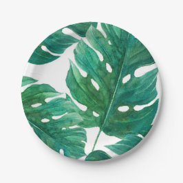 Plato De Papel Boda de verano hawaiana con hoja de palma verde tr