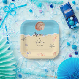 Plato De Papel Boda de verano minimalista azul océano