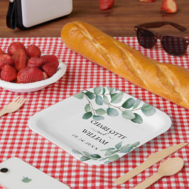 Plato De Papel Boda de verde moderno de eucalipto