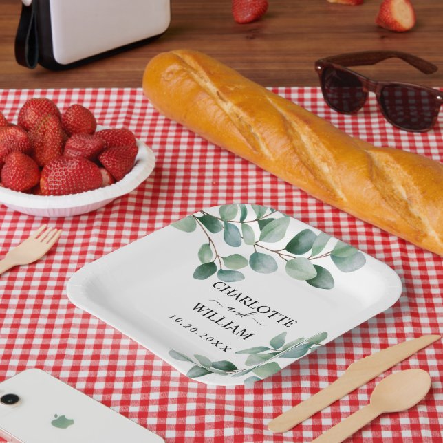 Plato De Papel Boda de verde moderno de eucalipto (Picnic)