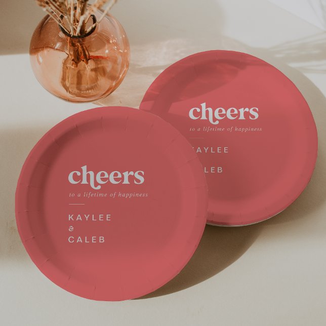 Plato De Papel Boda de vientos calientes rosados de verano retro (Retro Summer Hot Pink Cheers Wedding Paper Plates)